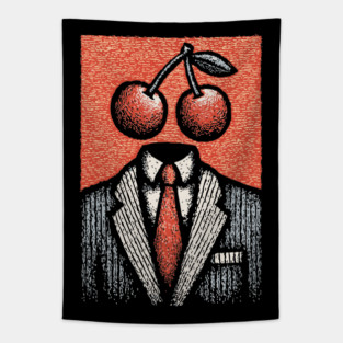 Minimalist Surreal Cherry Head Man Pop Art Tapestry