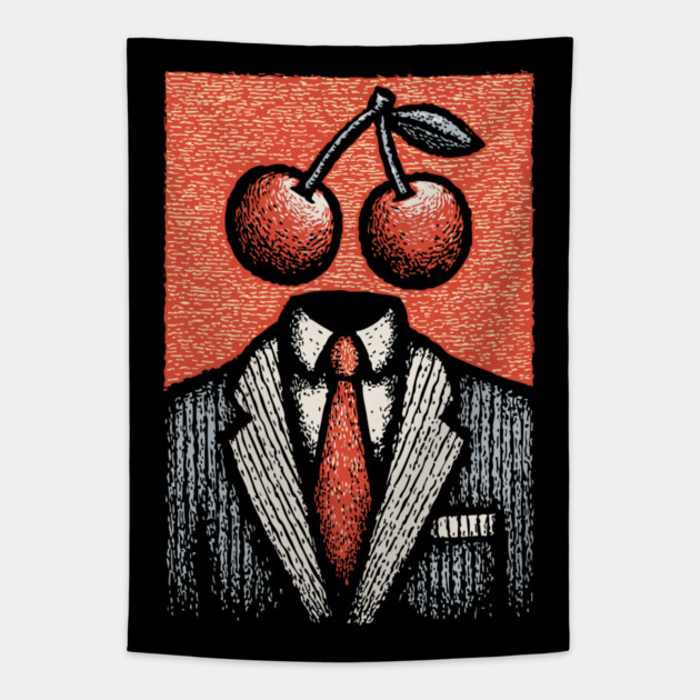 Minimalist Surreal Cherry Head Man Pop Art Tapestry by TuncGK