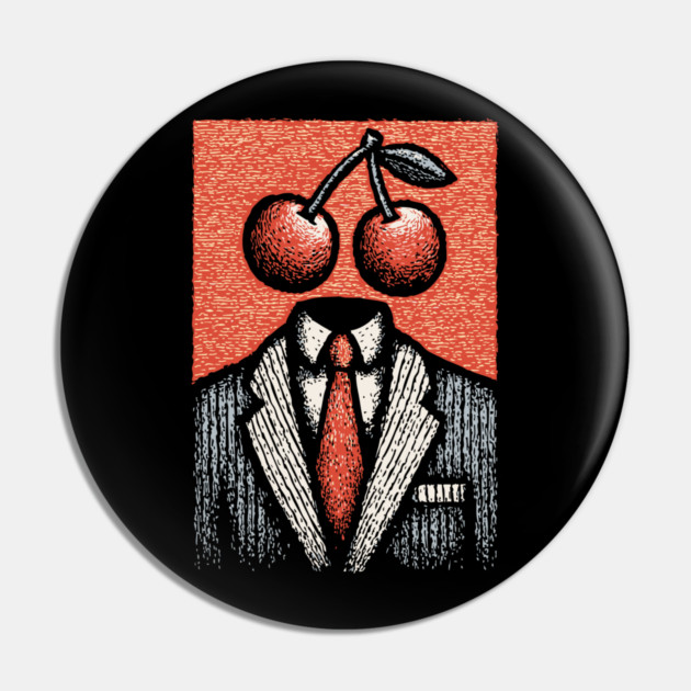 Minimalist Surreal Cherry Head Man Pop Art Pin by TuncGK