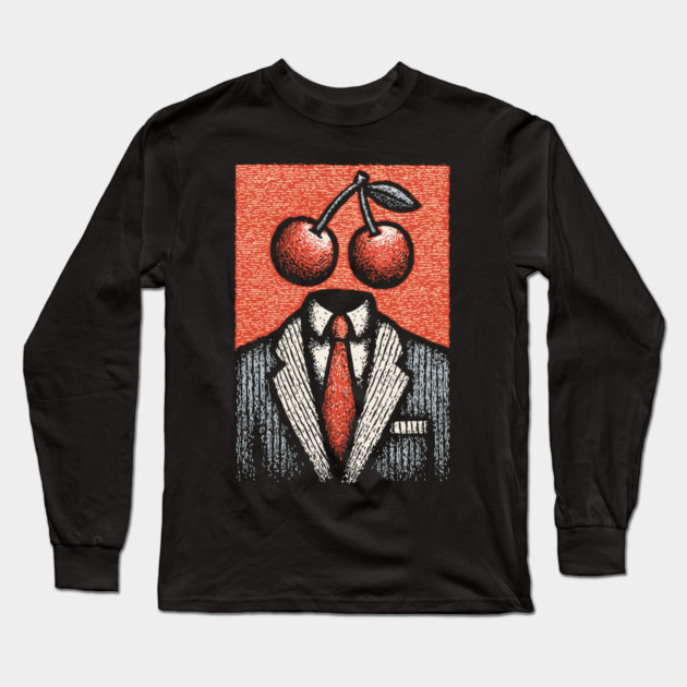 Minimalist Surreal Cherry Head Man Pop Art Long Sleeve T-Shirt by TuncGK