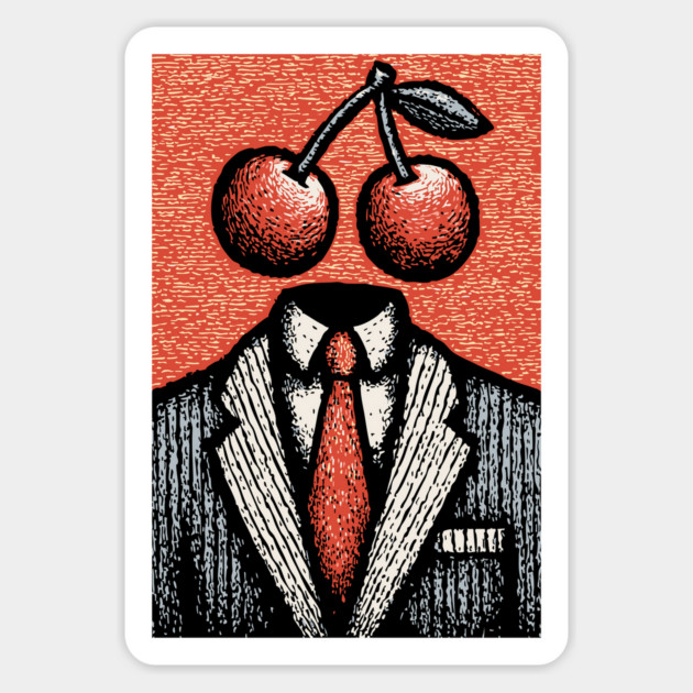 Minimalist Surreal Cherry Head Man Pop Art Magnet by TuncGK