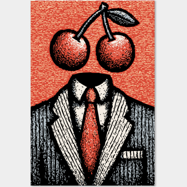 Minimalist Surreal Cherry Head Man Pop Art Wall Art by TuncGK