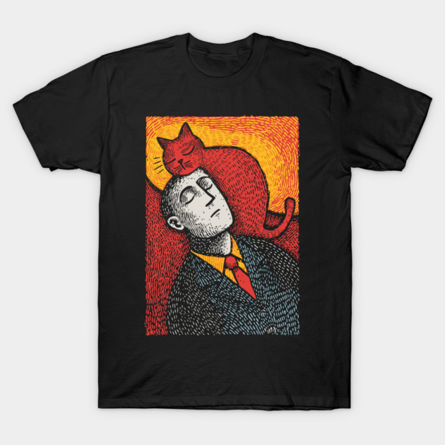 Surreal Art of a Man Dreaming of Cats T-Shirt by TuncGK