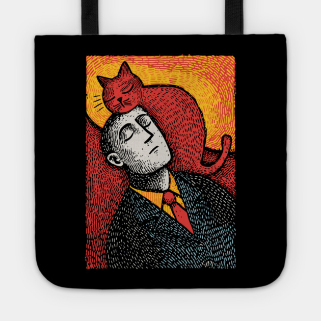 Surreal Art of a Man Dreaming of Cats Tote by TuncGK
