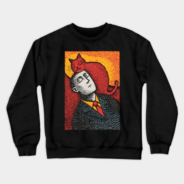 Surreal Art of a Man Dreaming of Cats Crewneck Sweatshirt by TuncGK