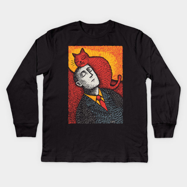 Surreal Art of a Man Dreaming of Cats Kids Long Sleeve T-Shirt by TuncGK