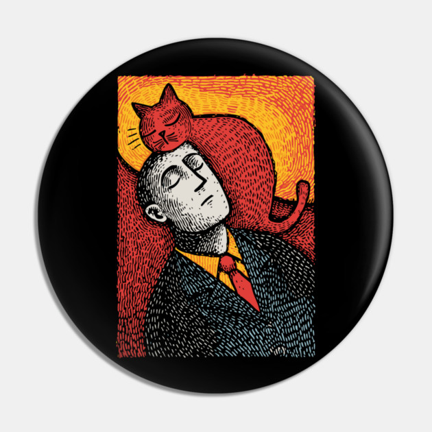 Surreal Art of a Man Dreaming of Cats Pin by TuncGK