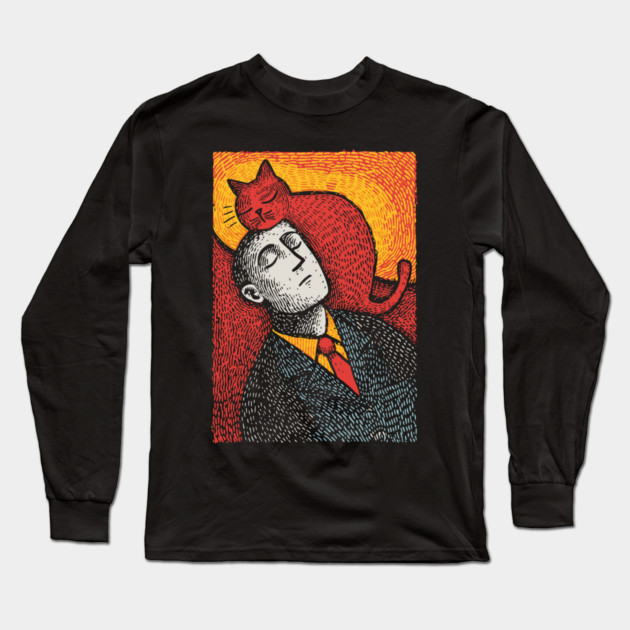 Surreal Art of a Man Dreaming of Cats Long Sleeve T-Shirt by TuncGK