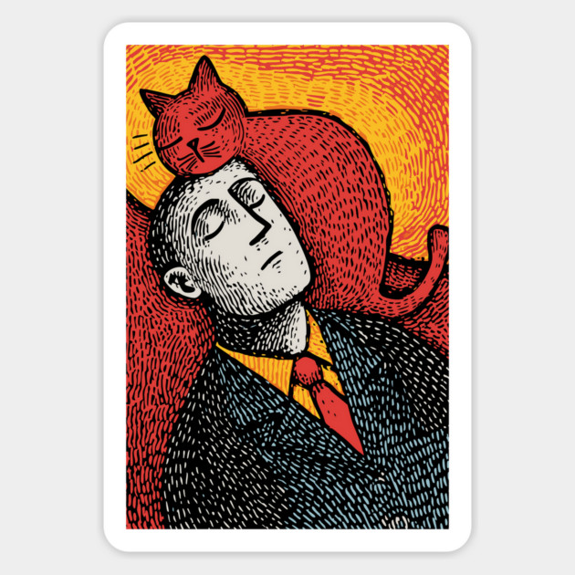 Surreal Art of a Man Dreaming of Cats Magnet by TuncGK