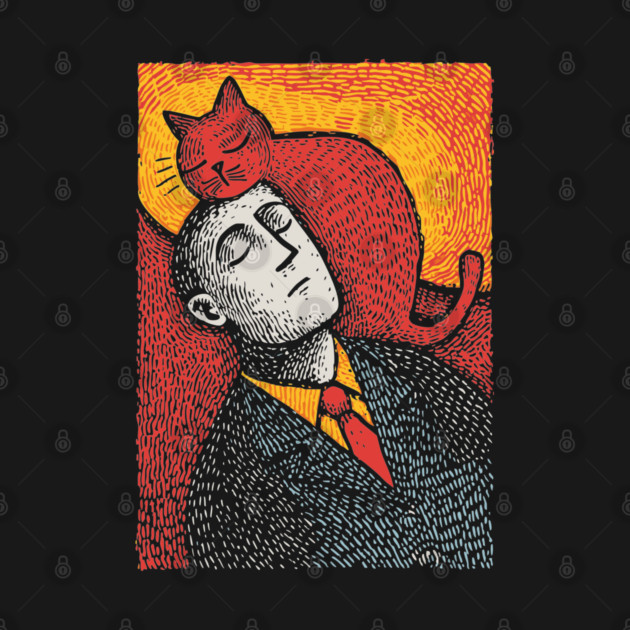 Surreal Art of a Man Dreaming of Cats by TuncGK