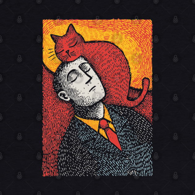 Surreal Art of a Man Dreaming of Cats by TuncGK