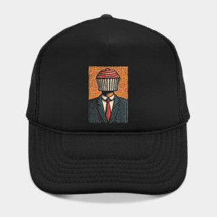 Surreal Cupcake Head Man in a Suit Artwork Hat