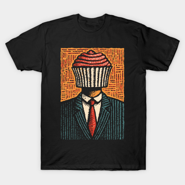 Surreal Cupcake Head Man in a Suit Artwork T-Shirt by TuncGK