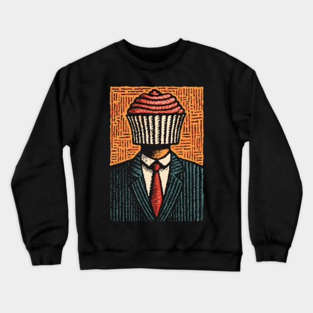 Surreal Cupcake Head Man in a Suit Artwork Crewneck Sweatshirt by TuncGK