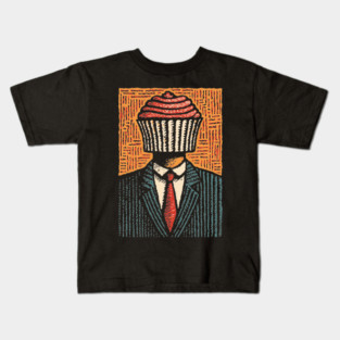 Surreal Cupcake Head Man in a Suit Artwork Kids T-Shirt