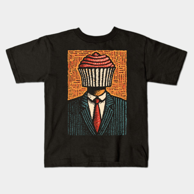 Surreal Cupcake Head Man in a Suit Artwork Kids T-Shirt by TuncGK