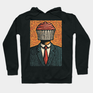 Surreal Cupcake Head Man in a Suit Artwork Hoodie
