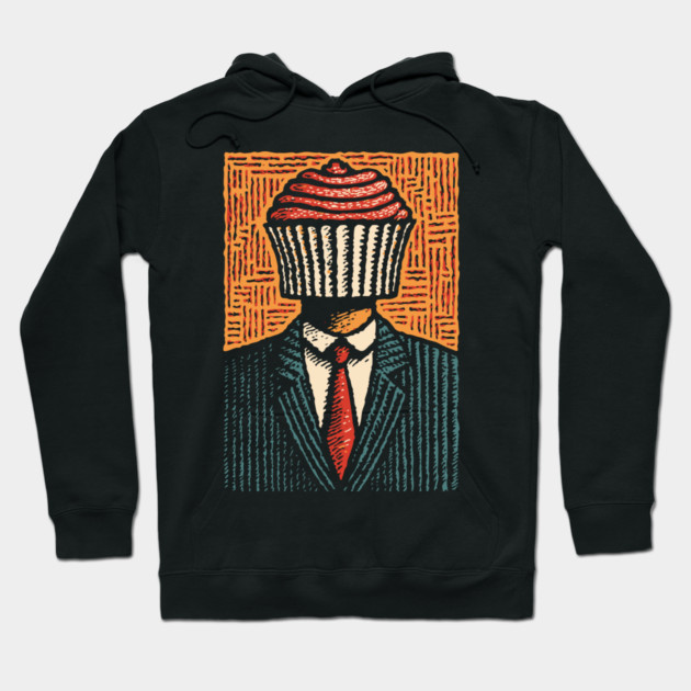 Surreal Cupcake Head Man in a Suit Artwork Hoodie by TuncGK