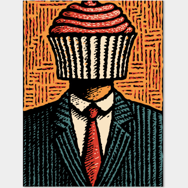 Surreal Cupcake Head Man in a Suit Artwork Wall Art by TuncGK