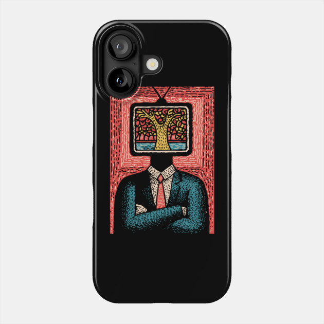 Tree of Life TV Head Surreal Illustration Phone Case by TuncGK