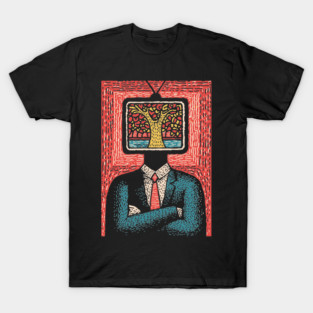 Tree of Life TV Head Surreal Illustration T-Shirt