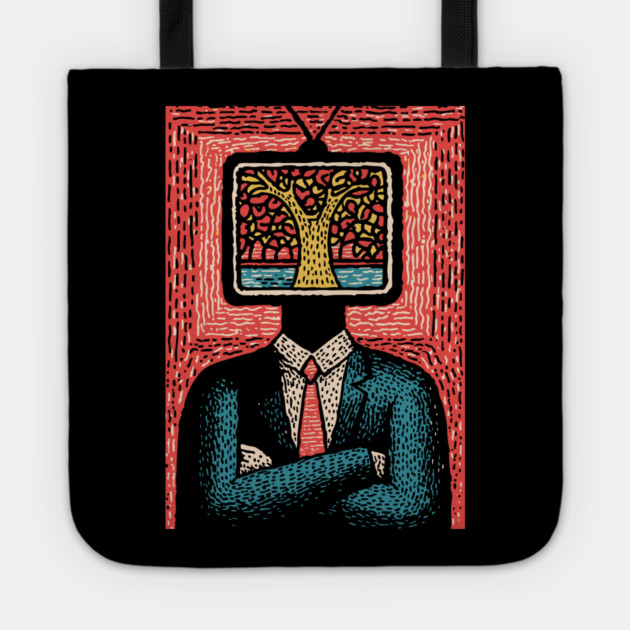 Tree of Life TV Head Surreal Illustration Tote by TuncGK