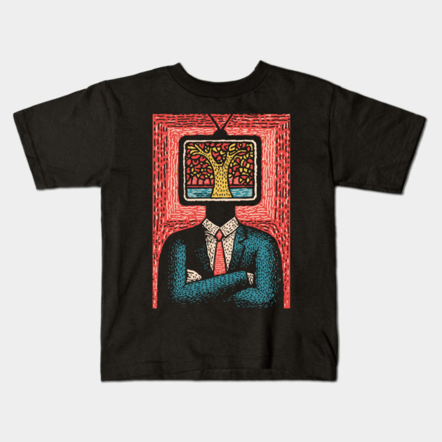 Tree of Life TV Head Surreal Illustration Kids T-Shirt by TuncGK
