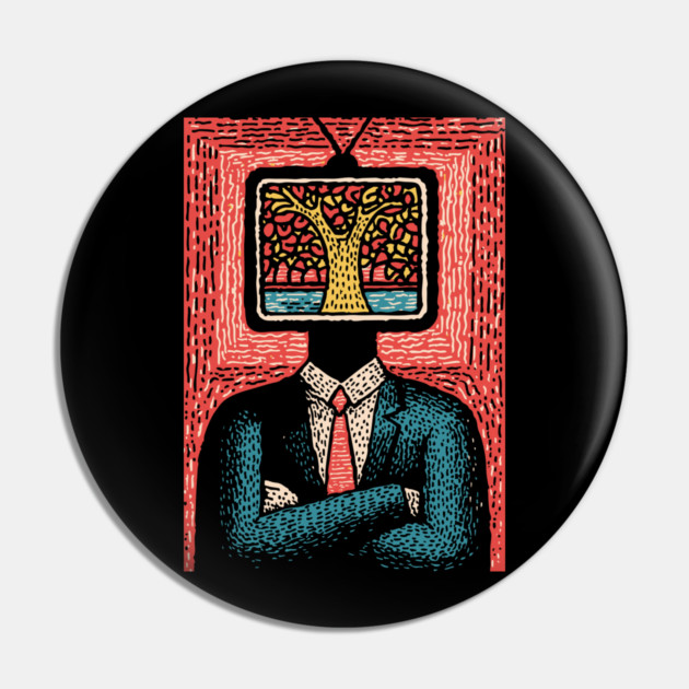 Tree of Life TV Head Surreal Illustration Pin by TuncGK