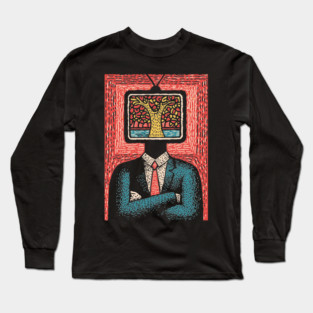 Tree of Life TV Head Surreal Illustration Long Sleeve T-Shirt