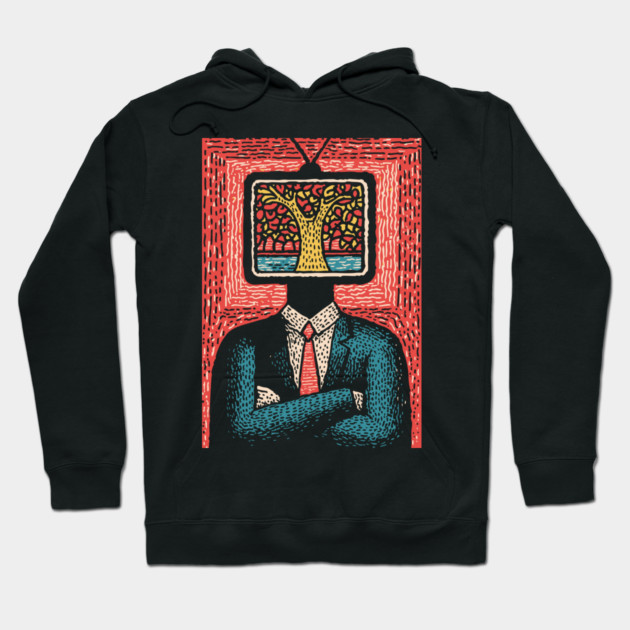 Tree of Life TV Head Surreal Illustration Hoodie by TuncGK