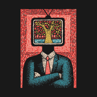 Tree of Life TV Head Surreal Illustration T-Shirt