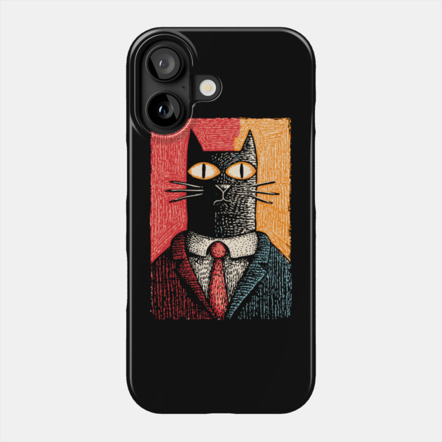 Sophisticated Dapper Cat in a Suit Illustration Phone Case by TuncGK