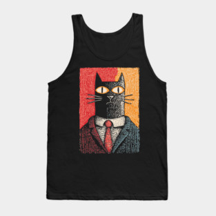 Sophisticated Dapper Cat in a Suit Illustration Tank Top