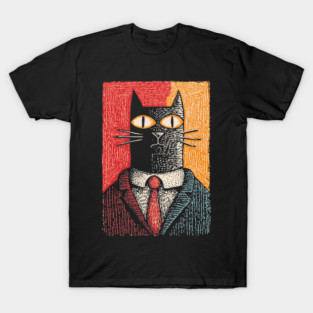 Sophisticated Dapper Cat in a Suit Illustration T-Shirt