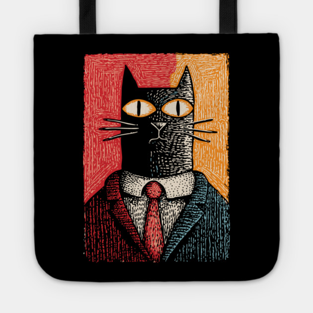 Sophisticated Dapper Cat in a Suit Illustration Tote by TuncGK