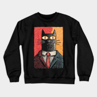 Sophisticated Dapper Cat in a Suit Illustration Crewneck Sweatshirt