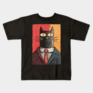 Sophisticated Dapper Cat in a Suit Illustration Kids T-Shirt