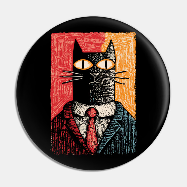 Sophisticated Dapper Cat in a Suit Illustration Pin by TuncGK