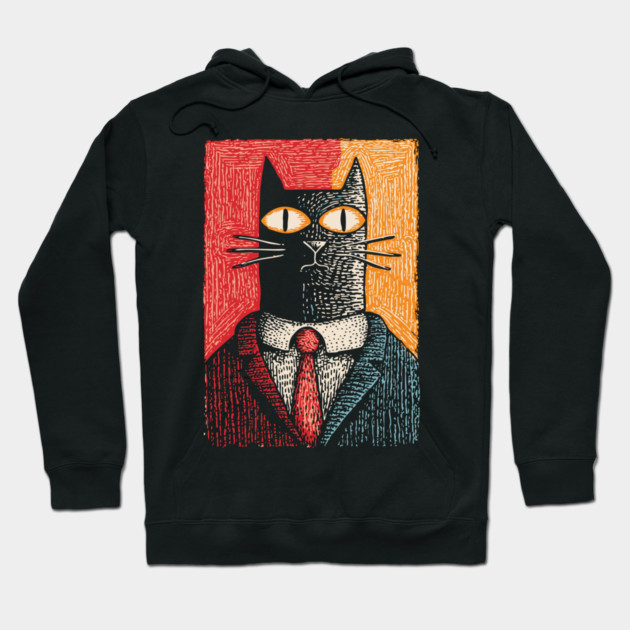 Sophisticated Dapper Cat in a Suit Illustration Hoodie by TuncGK
