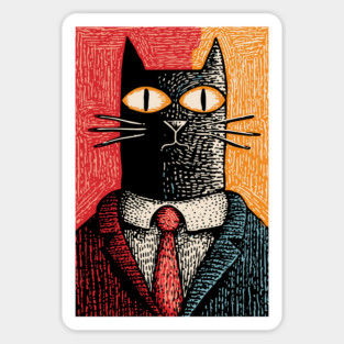 Sophisticated Dapper Cat in a Suit Illustration Sticker