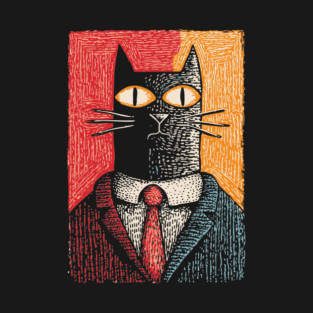 Sophisticated Dapper Cat in a Suit Illustration T-Shirt