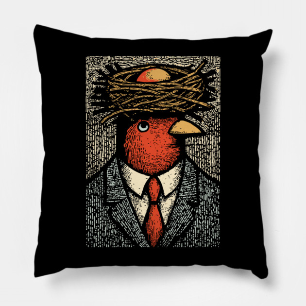Modern Surrealist Illustration of a Bird Man Pillow by TuncGK
