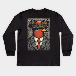 Modern Surrealist Illustration of a Bird Man Kids Long Sleeve T-Shirt