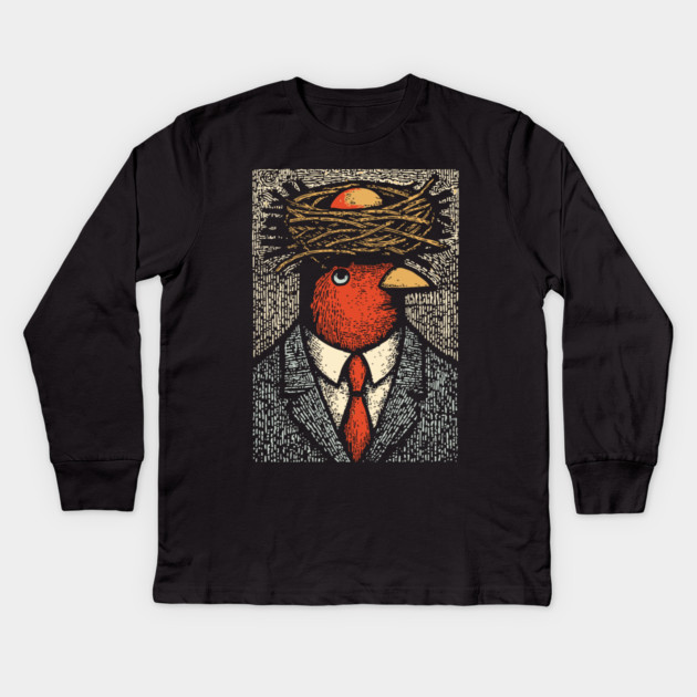 Modern Surrealist Illustration of a Bird Man Kids Long Sleeve T-Shirt by TuncGK