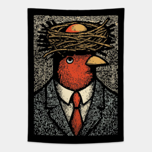 Modern Surrealist Illustration of a Bird Man Tapestry
