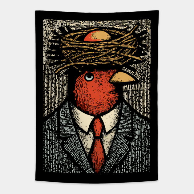 Modern Surrealist Illustration of a Bird Man Tapestry by TuncGK