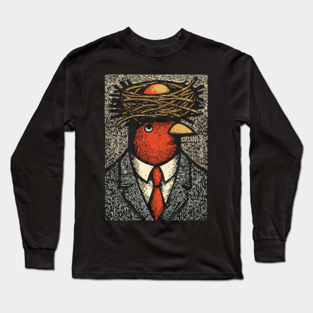 Modern Surrealist Illustration of a Bird Man Long Sleeve T-Shirt by TuncGK