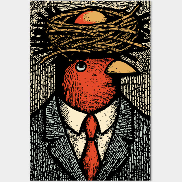 Modern Surrealist Illustration of a Bird Man Wall Art by TuncGK