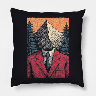 Surreal Mountain Head Man in Nature Illustration Pillow