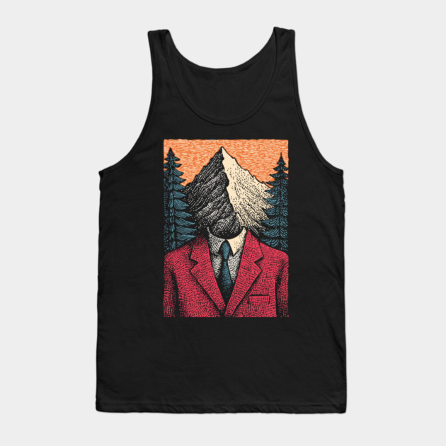 Surreal Mountain Head Man in Nature Illustration Tank Top by TuncGK